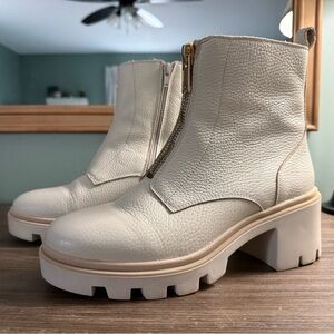 Antonio de Faria Women's Lola Cream Leather Lugged Sole Chelsea Boots Size 9